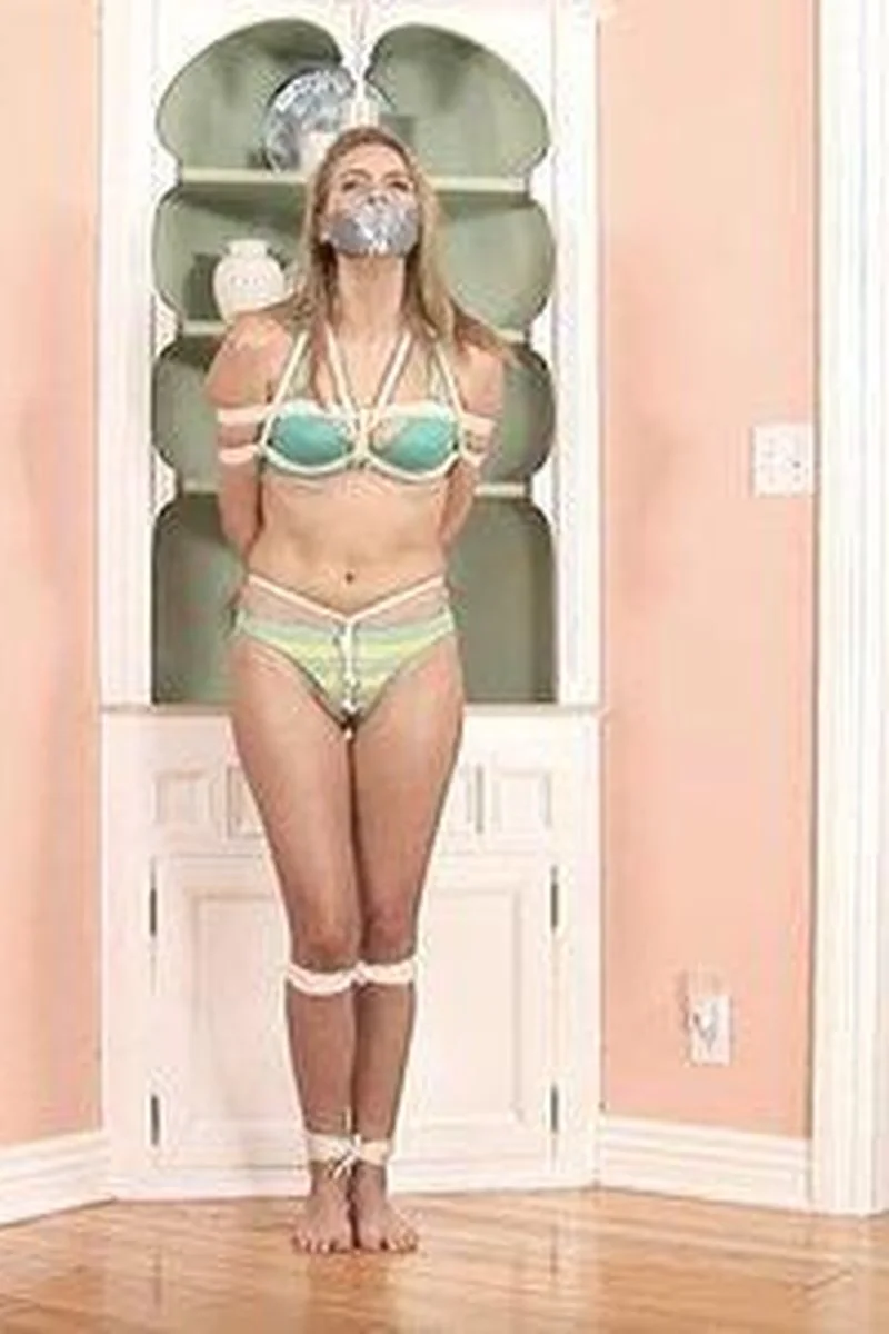 Bound And Gagged Blonde Keira Nicole Is Tied Standing In Just Her Bra And Panties!