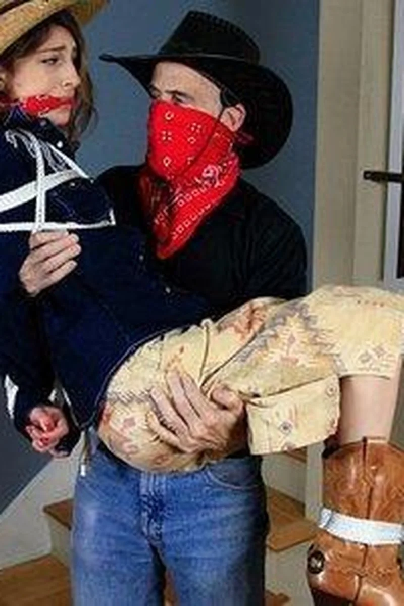 Darling Little Cowgirl Kristen Scott Is Carried While Bound And Bandana Gagged Then Tied Standing!
