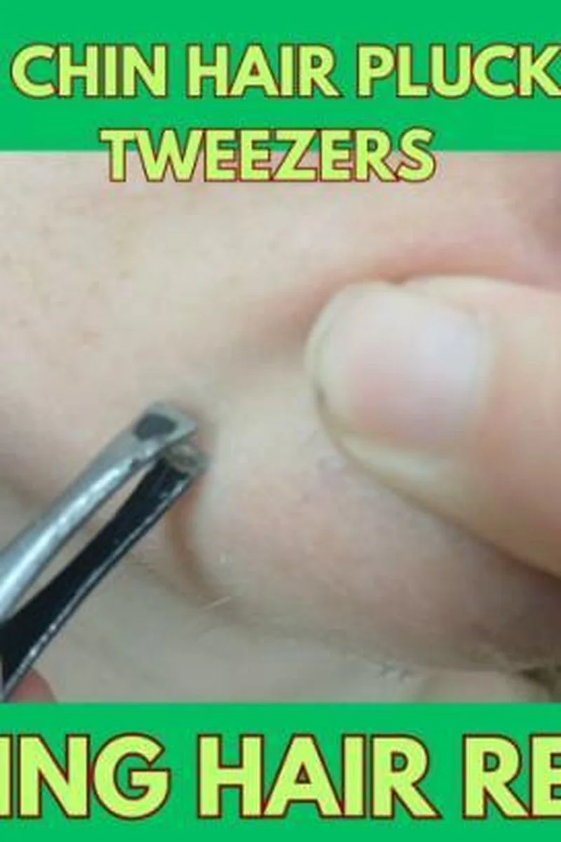 Close-Up Chin Hair Plucking With Tweezers