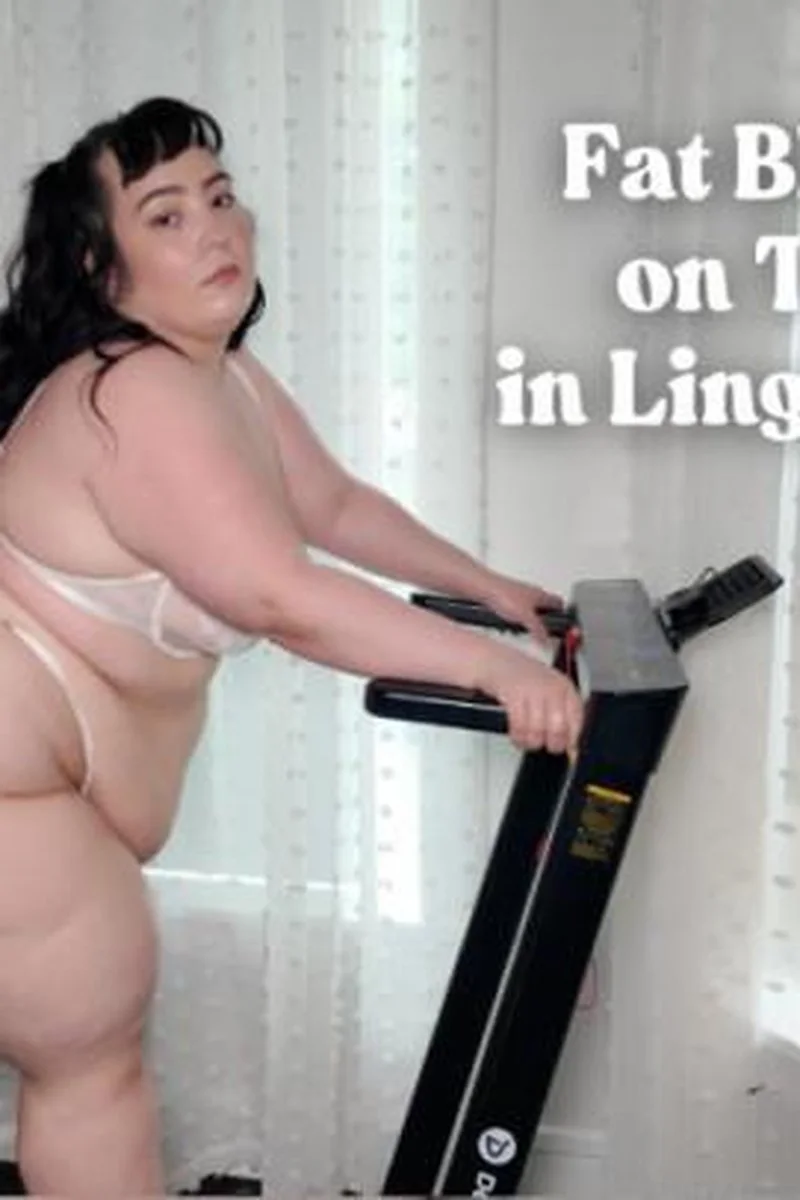 BBW Walks On Treadmill In Lingerie & Heels