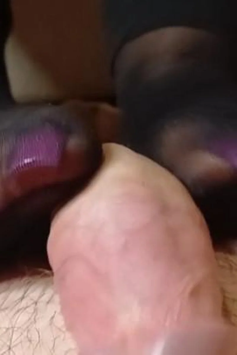 Purple Nails & Black Nylons Footjob